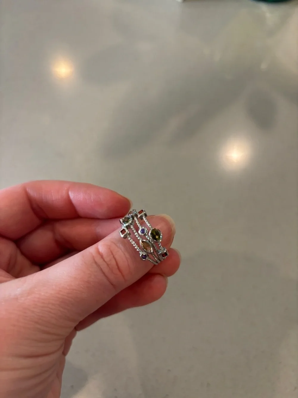 Sparkling Sterling Silver Unique Multi-Stone Stacked Ring - Picture 3 of 6